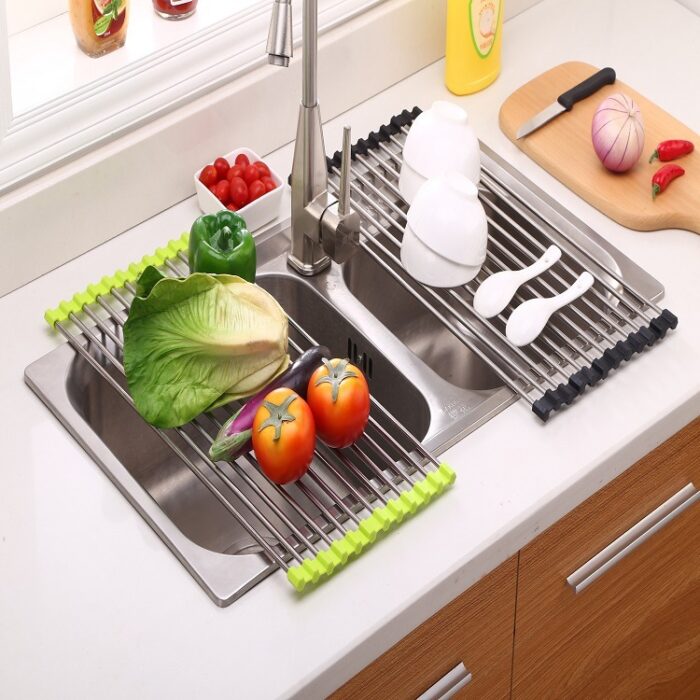 Foldable Stainless Steel Roll-Up Dish Drying Rack